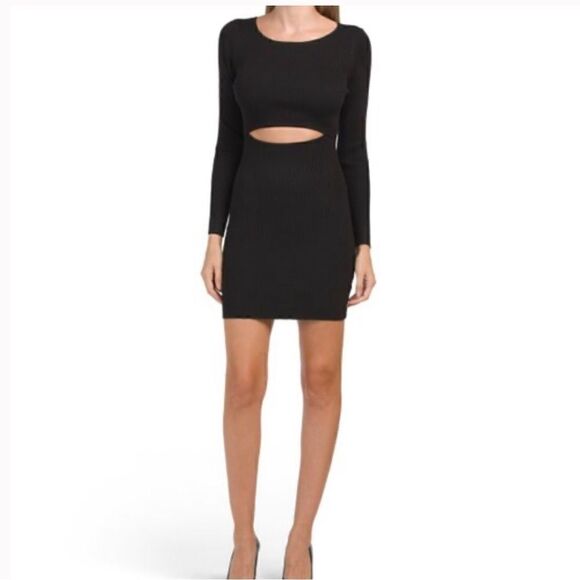 HOUSE OF HARLOW 1960 Black Compression Rib Knit Cut Out Dress NWT Size L GREEN - Picture 2 of 6